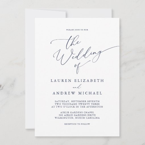 Navy Blue Minimalist Wedding Invitation | Zazzle