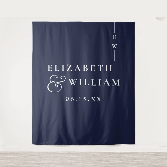 Navy Blue Minimalist Wedding Photo Backdrop (Front)