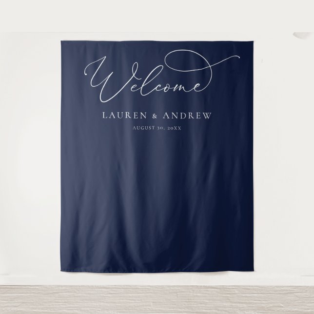 Navy Blue Minimalist Wedding Photo Booth Backdrop (Front)