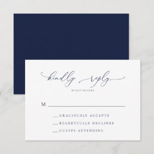 Navy Blue Minimalist Wedding RSVP Card