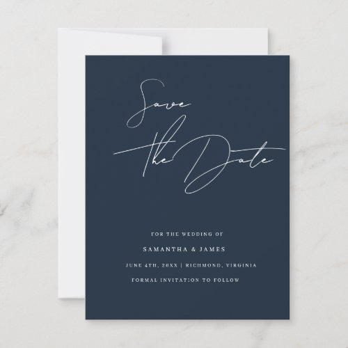 Navy Blue Minimalist Wedding Save The Date Card