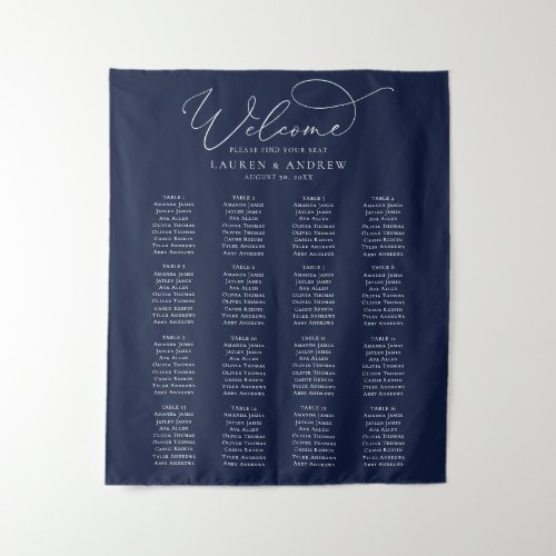Navy Blue Minimalist Wedding Seating Chart Tapestry