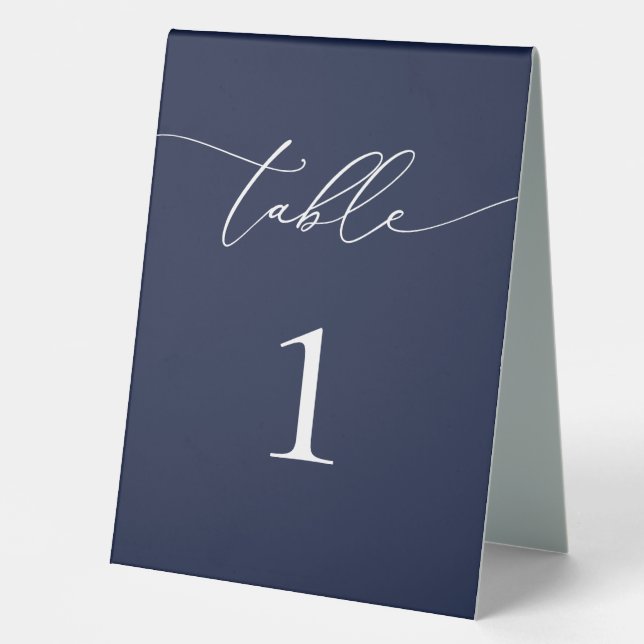 Navy Blue Minimalist Wedding Table Number Table Tent (Front)