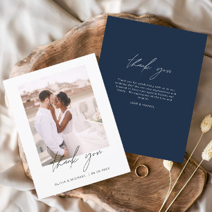 Navy Blue Minimalist Wedding Thank You Photo
