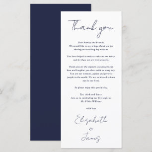 Navy Blue Minimalist Wedding Thank You Place Card