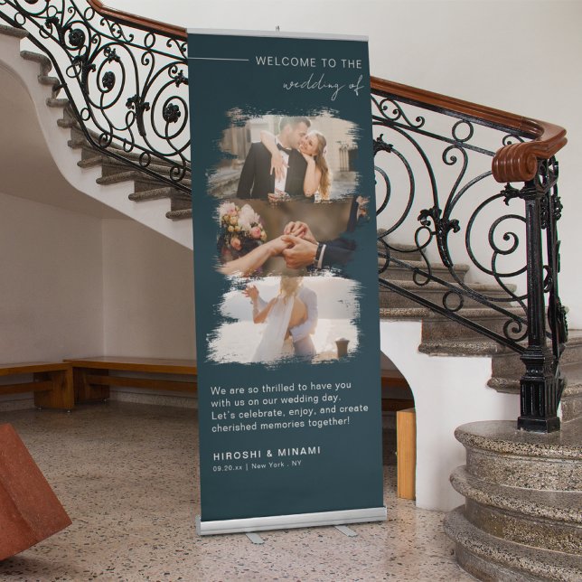 Navy Blue Minimalist Wedding Welcome Custom Photos Retractable Banner (Creator Uploaded)