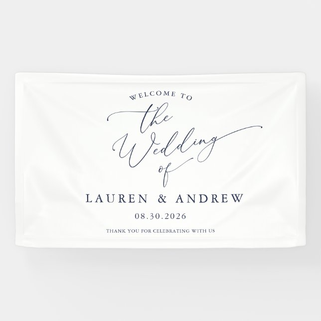 Navy Blue Minimalist Welcome to Our Wedding 1 Banner (Horizontal)