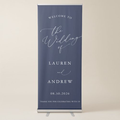 Navy Blue Minimalist Welcome to Our Wedding Retrac Retractable Banner