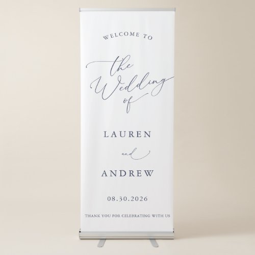 Navy Blue Minimalist Welcome to Our Wedding Retractable Banner