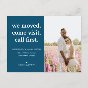 Navy Blue Minimalist We've Moved Photo Moving Announcement Postcard