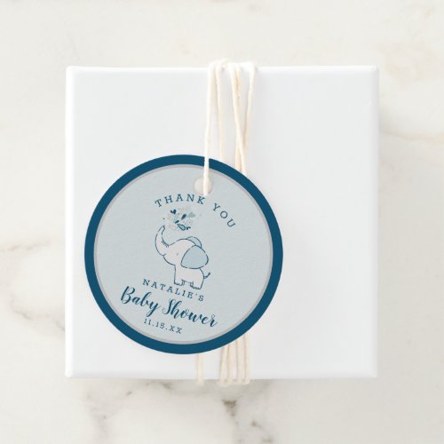 Navy Blue  Mint Elephant Baby Shower Thank You Favor Tags