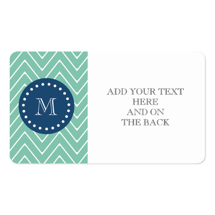 Navy Blue, Mint Green Chevron Pattern  Your Monog Business Cards