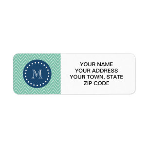 Navy Blue, Mint Green Chevron Pattern Your Monog Label