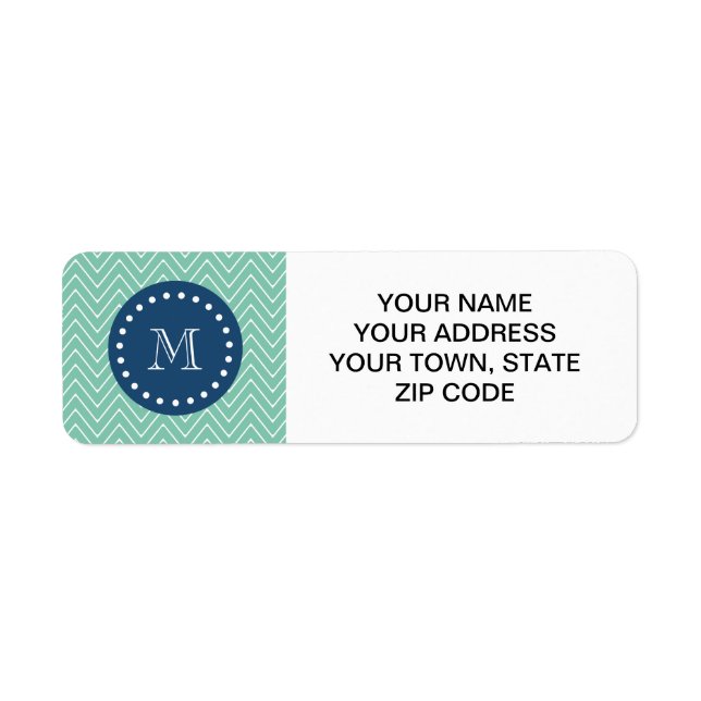 Navy Blue, Mint Green Chevron Pattern | Your Monog Label (Front)