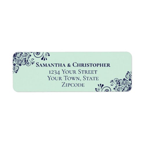 Navy Blue  Mint Green Wedding Return Address Label