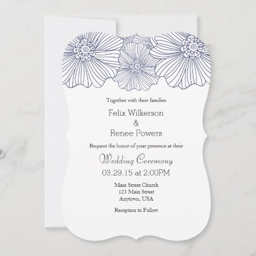 Navy Blue Mod Flower Outlines Wedding Invitations