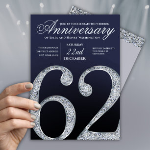 Navy Blue Modern 62nd Wedding Anniversary  Invitation