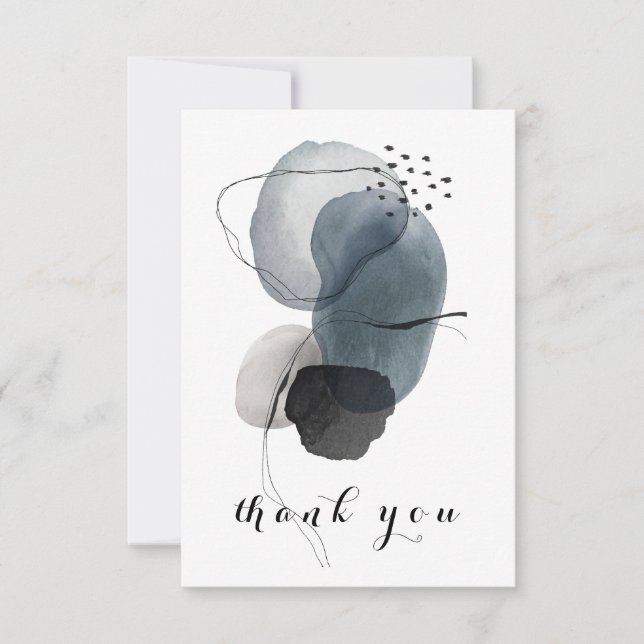 navy Blue Modern Abstract Watercolor Thank You Card (Front)
