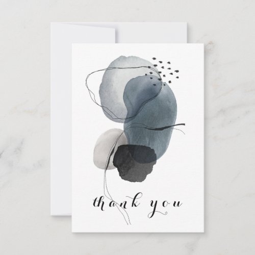 navy Blue Modern Abstract Watercolor Thank You Card