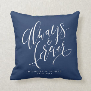 Navy Blue Modern Always And Forever Script Throw Pillow