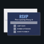 Navy Blue Modern Bar Mitzvah RSVP<br><div class="desc">These rustic RSVP Cards are perfect for any Bar Mitzvah celebration. Each line of text is fully customizable to say just what you want!  

Feel free to contact me for design help or custom products.

Matching products available in the Navy Blue Bar Mitzvah Collection.</div>
