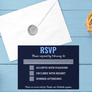 Navy Blue Modern Bar Mitzvah RSVP with Options Card