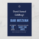 Navy Blue Modern Bar Mitzvah Save the Date Card<br><div class="desc">Designed to coordinate with the entire Navy Blue Bar Mitzvah Collection,  these Save the Date Cards announce your event with style. Each field is fully customizable to say just what you want!</div>