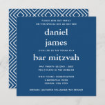 Navy Blue Modern Bar Mitzvah Square Invitation<br><div class="desc">This modern invitation features bold white lettering on the front and a modern pattern on the back.  Use the template form to add your custom text.  The Customize feature can be used to change the font,  layout and colors.</div>