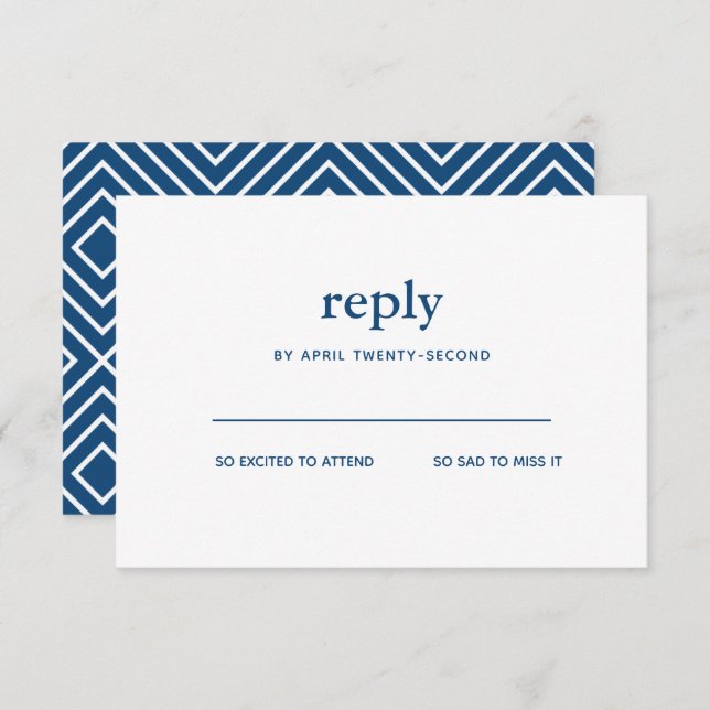 Navy Blue Modern Bar Mitzvah White Reply Card (Front/Back)