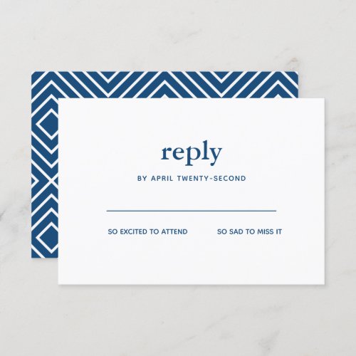 Navy Blue Modern Bar Mitzvah White Reply Card
