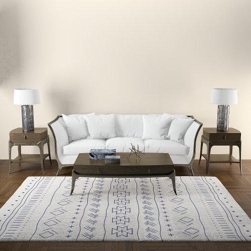 Navy Blue Modern Boho Tribal Geometric Pattern  Rug