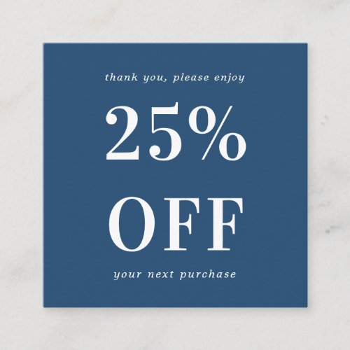 Navy Blue Modern Bold Typography Small Business Discount Card