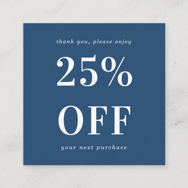 Navy Blue Modern Bold Typography Small Business Discount Card (Front)