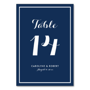 Navy Blue Modern Calligraphy Wedding Table Number