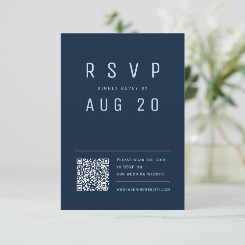 Navy Blue Modern Chic Simple Typography QR code RSVP Card