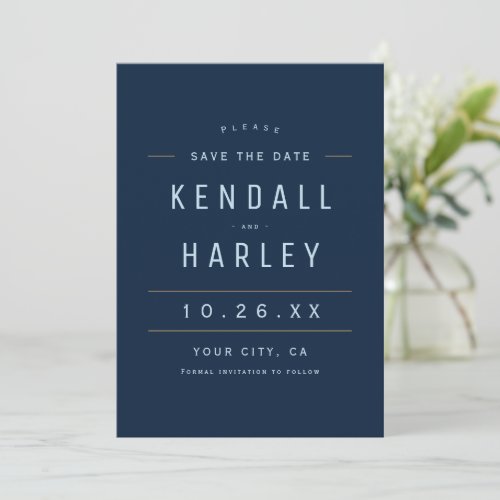Navy Blue Modern Chic Typography Simple Photo Save The Date