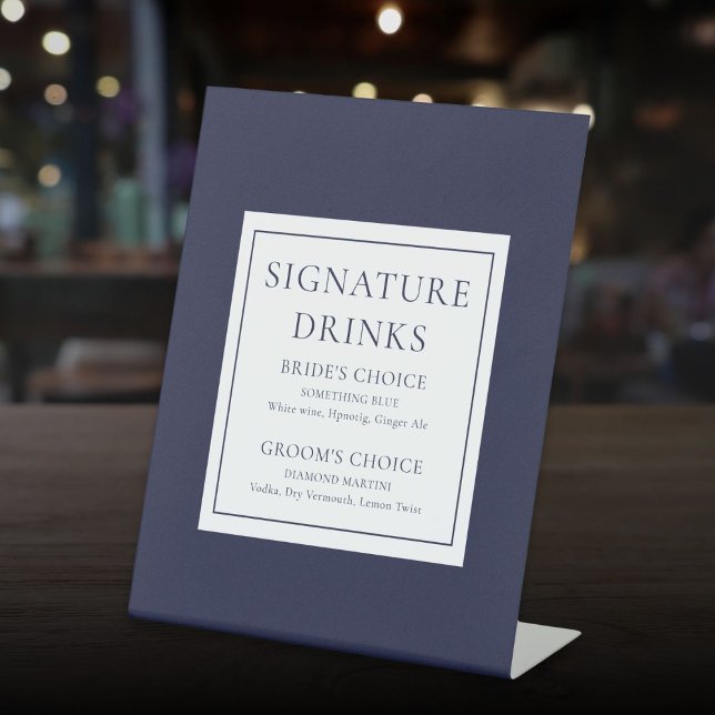 Navy Blue Modern Classic Signature Drinks Pedestal Sign (Navy Blue Modern Classic Signature Drinks Pedestal Sign)