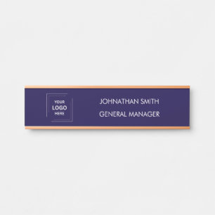 Navy Blue Modern Company Business Logo Office Door Sign