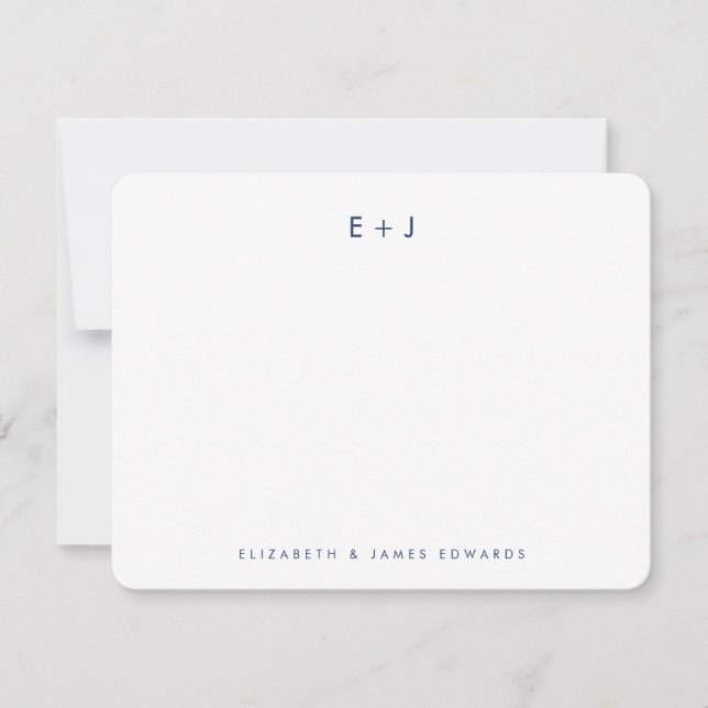 Navy Blue Modern Couple Monogram Personalized Note Card (Front)