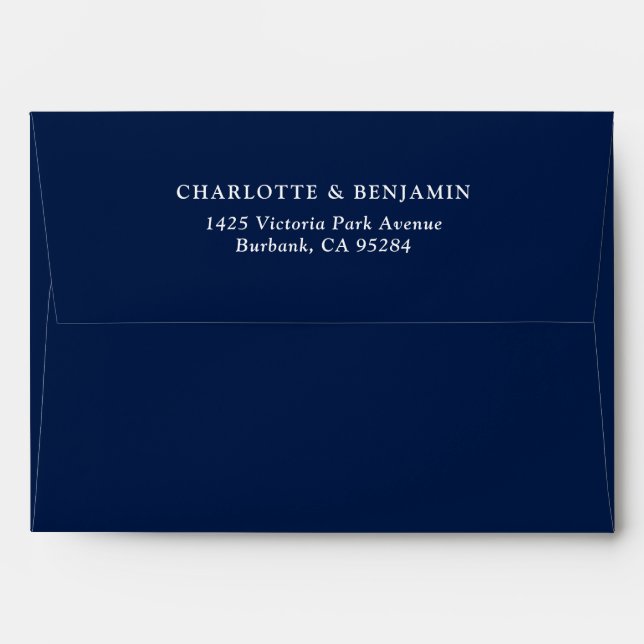 Navy Blue Modern Custom Wedding 5x7 Envelope (Back (Top Flap))