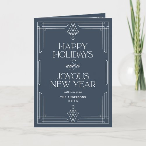 Navy Blue Modern Deco Happy Holidays | Photo Holiday Card
