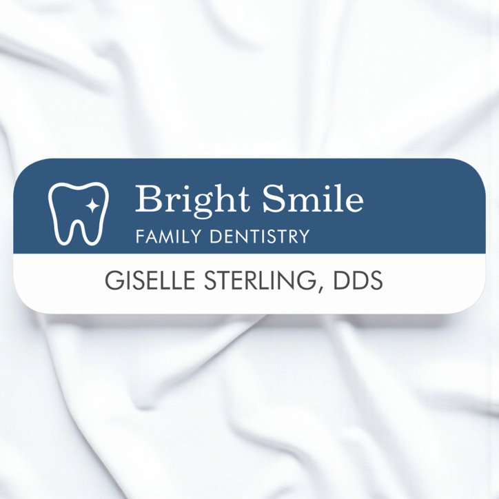 Navy Blue Modern Dentist Tooth Office Name Tag