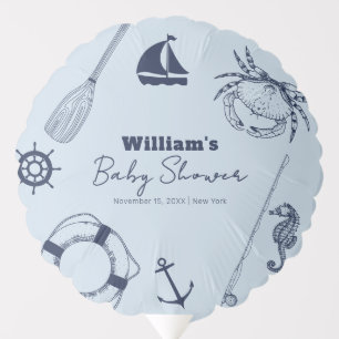 Navy Blue Modern Elegant Fishing Boy Baby Shower Balloon