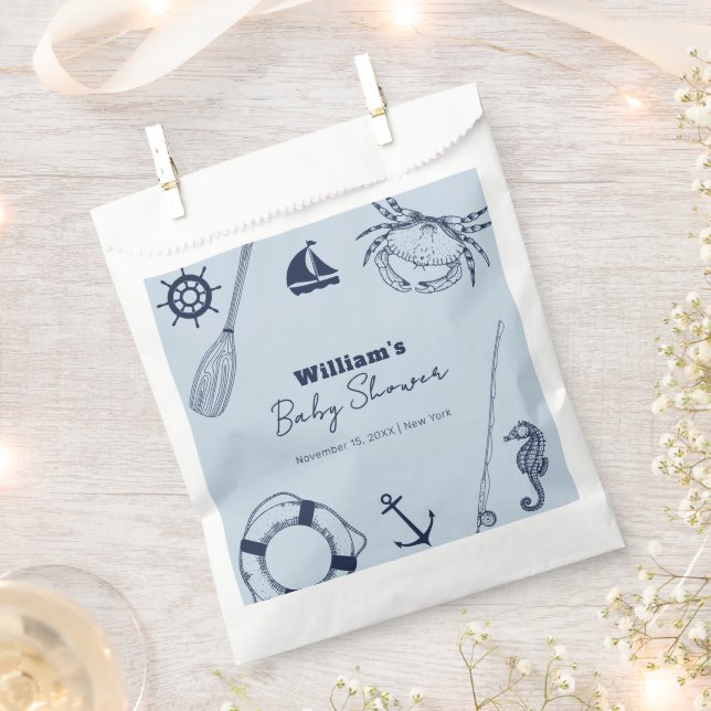 Navy Blue Modern Elegant Fishing Boy Baby Shower Favor Bag (Clipped)