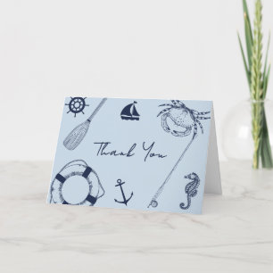Navy Blue Modern Elegant Fishing Boy Baby Shower Letterpress Thank You Card