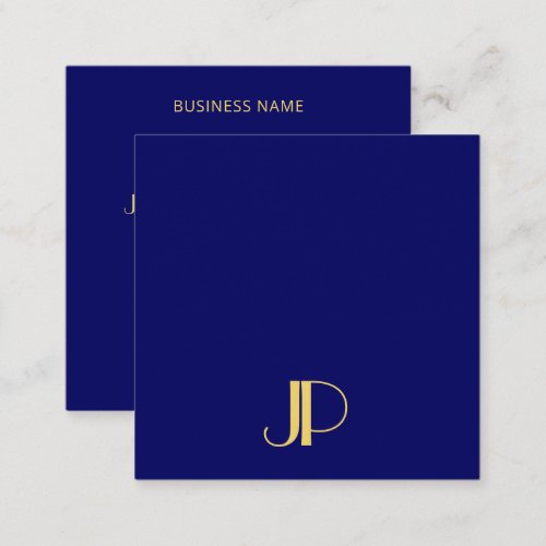 Navy Blue Modern Elegant Gold Monogram Template Square Business Card