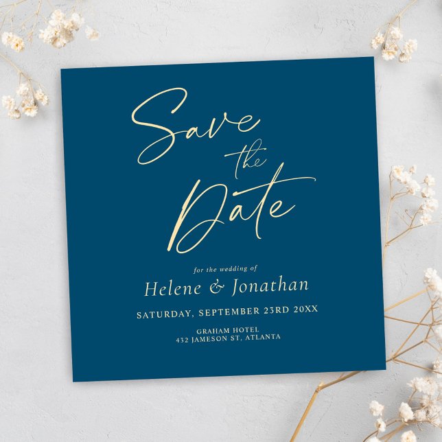Navy Blue Modern Elegant Minimalist Wedding Save The Date (Indigo Blue Modern Elegant Minimalist Wedding Save The Date)