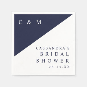 Navy Blue Modern Elegant Monogram Bridal Shower Napkins