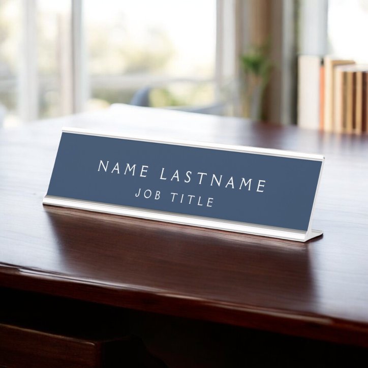 Navy Blue Modern Elegant Professional Classy Desk Name Plate
