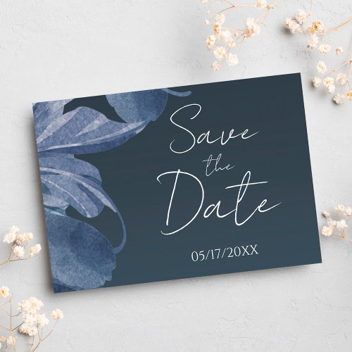 Navy Blue Modern Floral Elegant Bold Save The Date Postcard